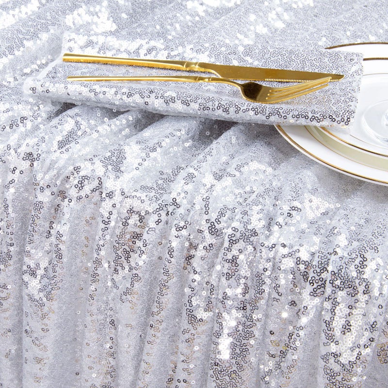 QueenDream Sequin Tablecloth Silver Rectangle Table Cloth - 50x80 Inch Glitter Fabric Overlay for Birthday Wedding Party - Image 5